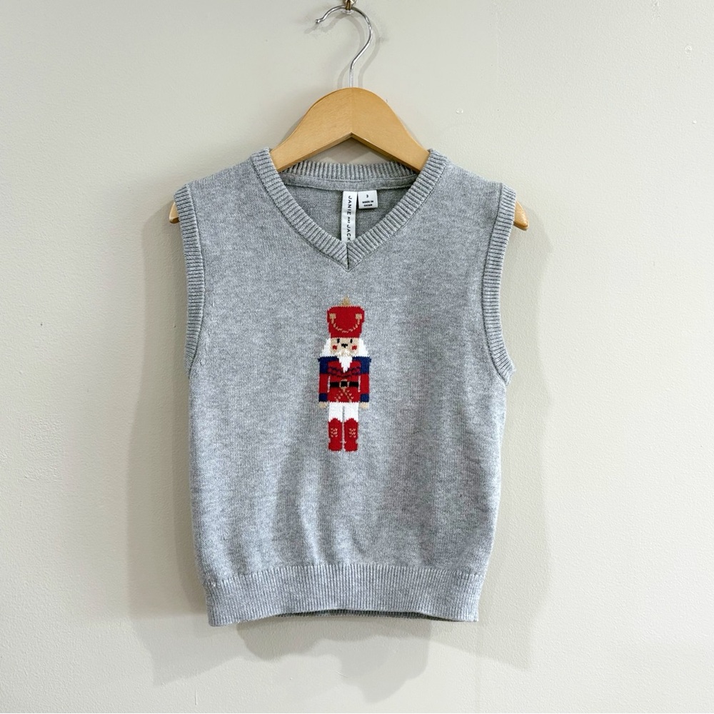Janie and Jack Kids Nutcracker Sweater Vest Size 3 Gray Cotton Preppy Holiday